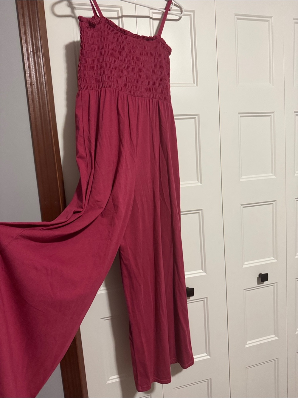 GAP Raspberry Smocked-Strap Wide-Leg Jumpsuit